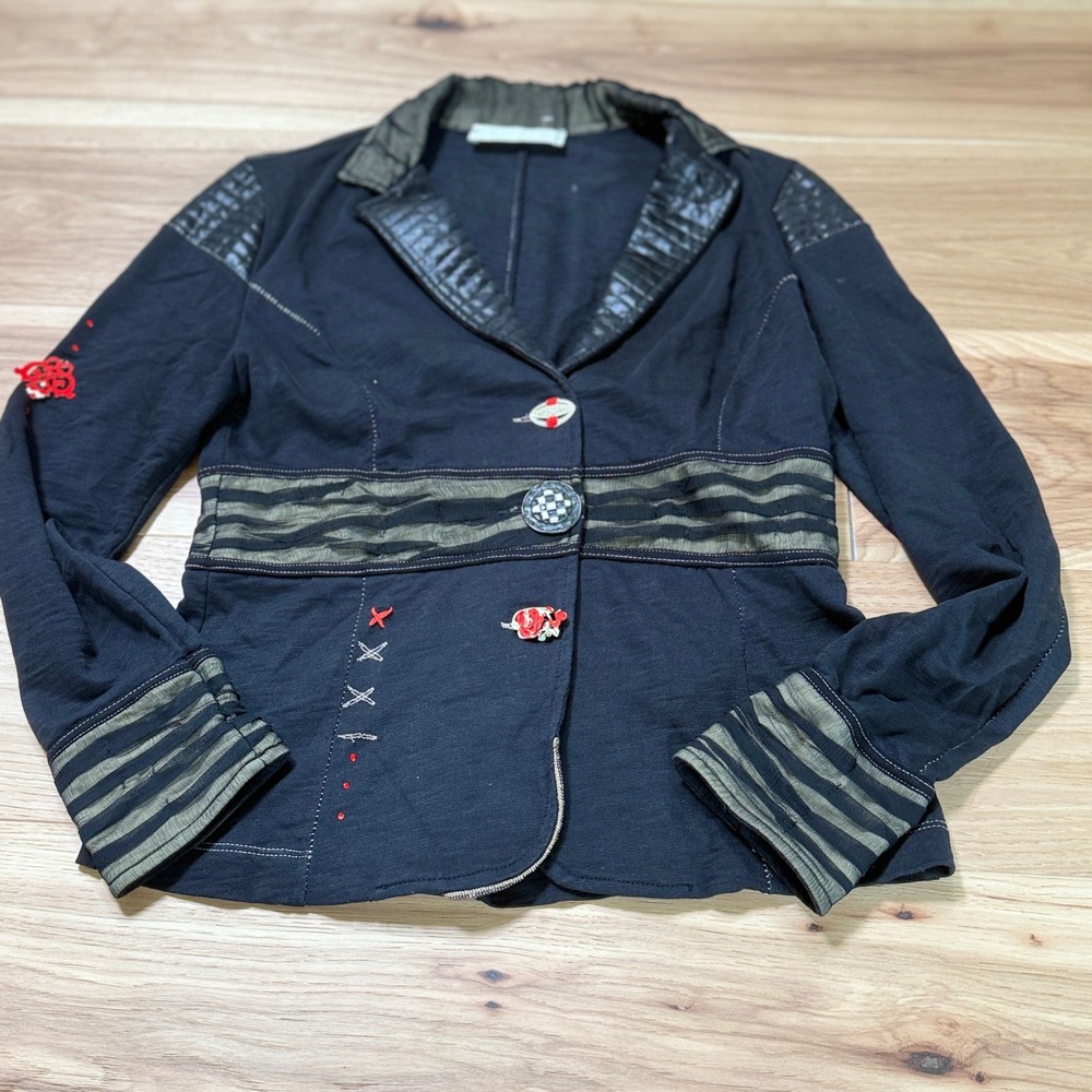 Elisa Cavaletti Koi Fish Button Jersey Knit Blazer Jacket Womens S Made in Italy